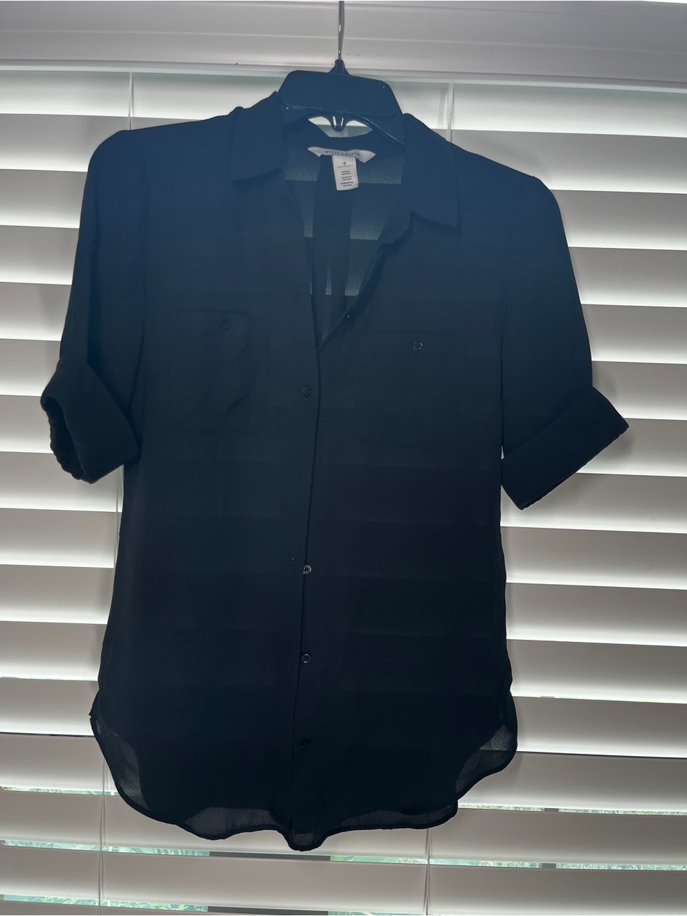 White House Black Market Black Semi-Sheer Button Down Shirt